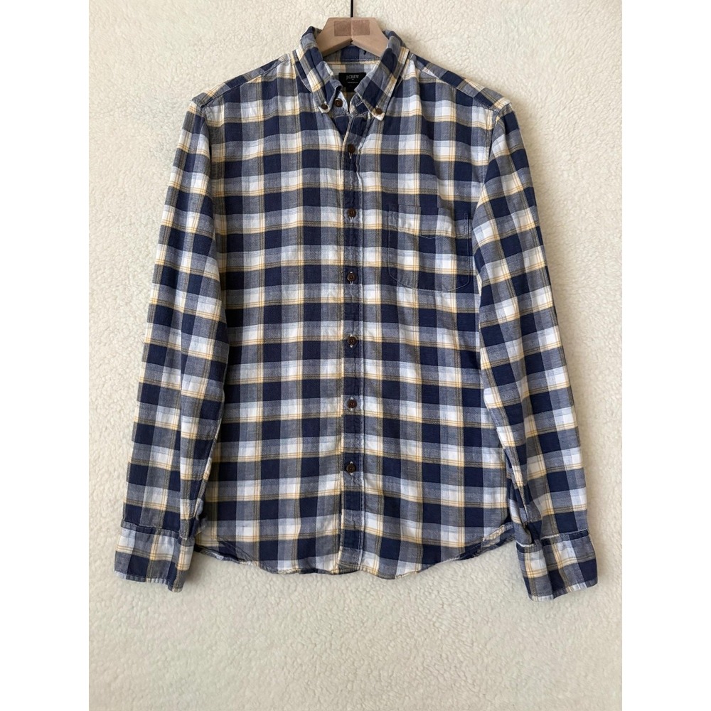J.Crew Homespun Shirt Mens Large Blue Plaid Cotton Long Sleeve Button Up C8198
